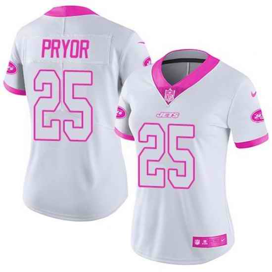 Nike Jets #25 Calvin Pryor White Pink Womens Stitched NFL Limited Rush Fashion Jersey